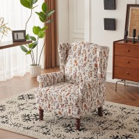 Mellcom Floral Accent Chair High Back Upholstered Armchair With Solid Legs Leisure Single Sofa Chair For Living Room Bedroom