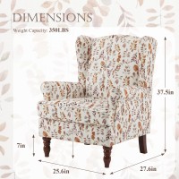 Mellcom Floral Accent Chair High Back Upholstered Armchair With Solid Legs Leisure Single Sofa Chair For Living Room Bedroom