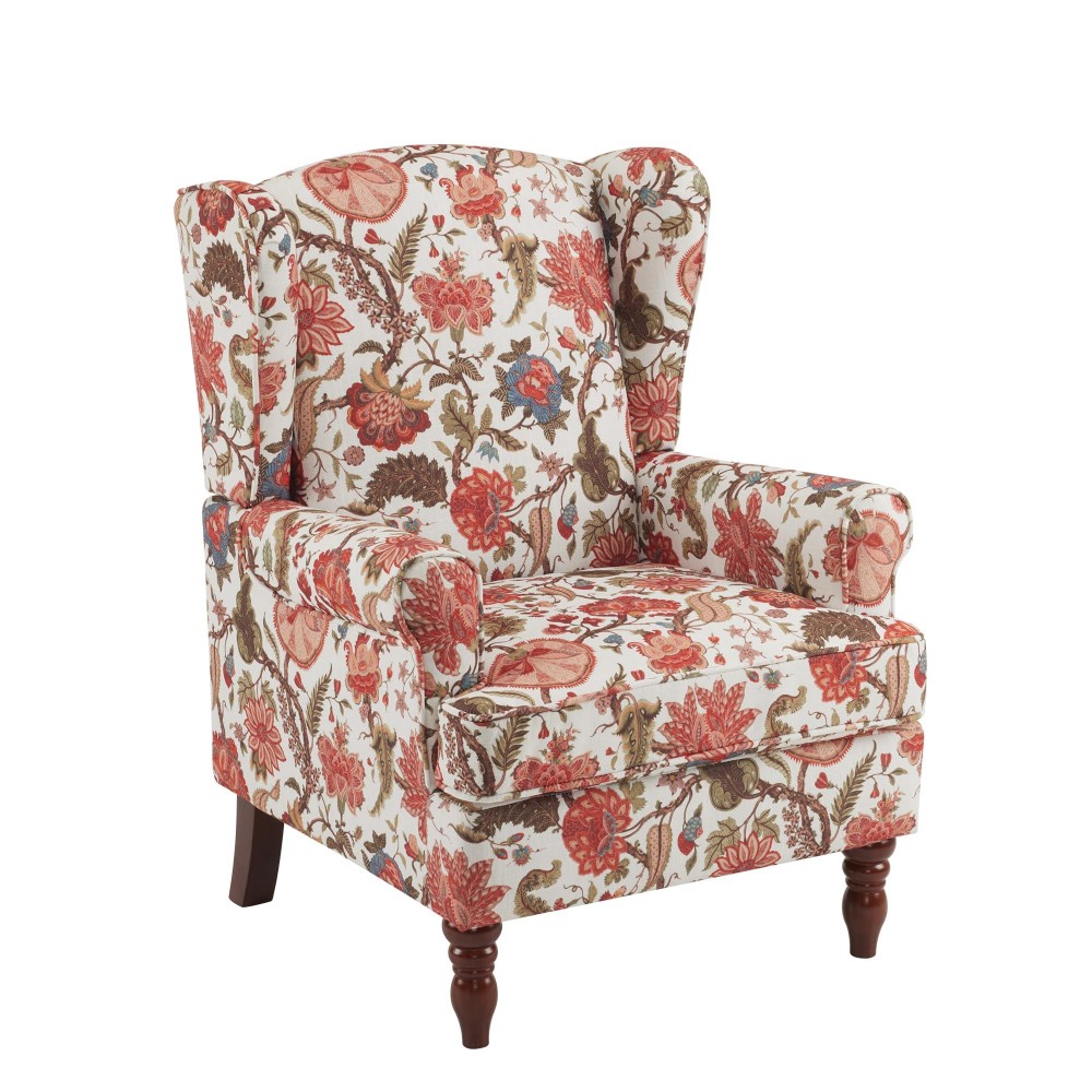 Mellcom Floral Accent Chair High Back Upholstered Armchair With Solid Legs Leisure Single Sofa Chair For Living Room Bedroom