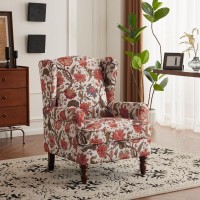 Mellcom Floral Accent Chair High Back Upholstered Armchair With Solid Legs Leisure Single Sofa Chair For Living Room Bedroom