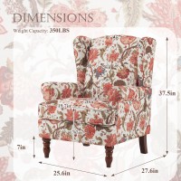 Mellcom Floral Accent Chair High Back Upholstered Armchair With Solid Legs Leisure Single Sofa Chair For Living Room Bedroom