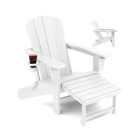 Kingyes Folding Adjustable Adirondack Chair With Retractable Ottoman White