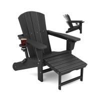 Kingyes Folding Adjustable Adirondack Chair With Retractable Ottoman Black