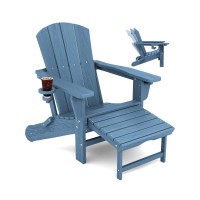 Kingyes Folding Adjustable Adirondack Chair With Retractable Ottoman Blue