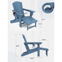 Kingyes Folding Adjustable Adirondack Chair With Retractable Ottoman Set Of 2 Hdpe Weather Resistance Adirondack Chair With Cup