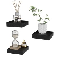 Popishelves Small Floating Shelves For Wall 4 Inch Mini Square Black Shelves For Bedroom Living Room Bathroom Kitchen Offi