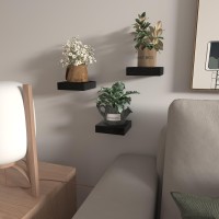 Popishelves Small Floating Shelves For Wall 4 Inch Mini Square Black Shelves For Bedroom Living Room Bathroom Kitchen Offi