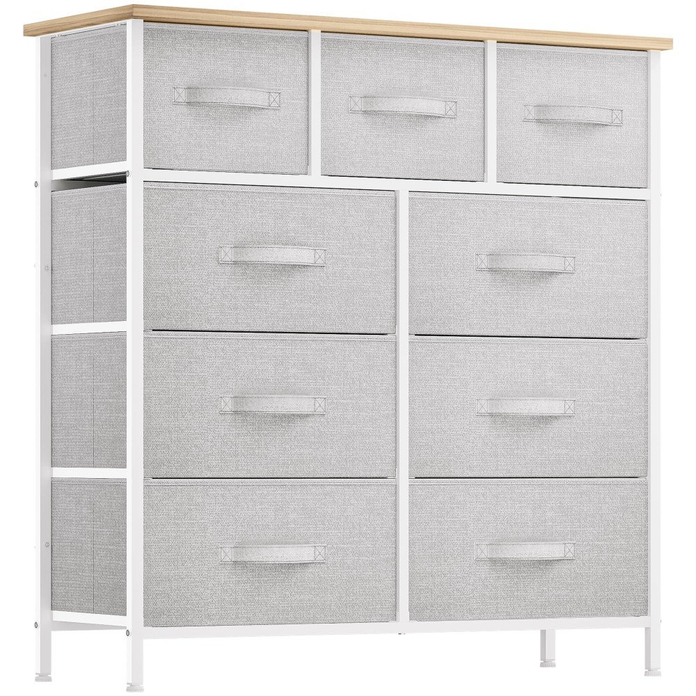 Dwvo 9 Drawer Dresser Light Gray Fabric Storage Tower Tall Organizer Unit For Room Living Room Hallway Closets Sturdy Ste