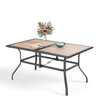 Sophia William Outdoor Table Rectangular Patio Table For 6 Large Patio Dining Table With Faux Wood Tabletop And Metal Steel