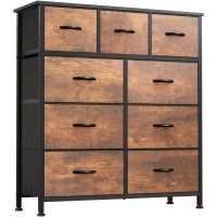 Dwvo Dresser With 9 Drawers Fabric Storage Tower Organizer Unit For Living Room Hallway Sturdy Steel Frame Wooden Top E