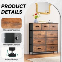 Dwvo Dresser With 9 Drawers Fabric Storage Tower Organizer Unit For Living Room Hallway Sturdy Steel Frame Wooden Top E