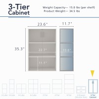 Homes Inside Out Apexa 3Tier Stackable Wood Bookcase With Doors Cube Storage Organizer Shelves Small Food Pantry Cabinet