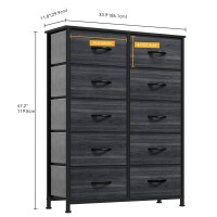 Dwvo 10 Drawer Dresser Fabric Storage Tower Organizer Unit For Living Room Hallway Closets Sturdy Steel Frame Wooden Top