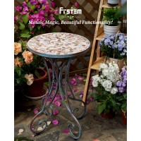 Frstem Mosaic Patio Table And Plant Stand  Outdoor Side Table For Patio With 14