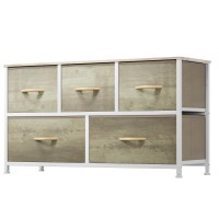 Dwvo Wide Chest Of Drawers Dresser With 5 Drawers Oak Grain Fabric Storage Tower Dresser For Bedroom With 5 Drawers Living R