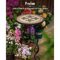 Frstem Mosaic Patio Table And Plant Stand  Outdoor Side Table For Patio With 14