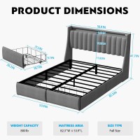 Doltoro Full Bed Frame With Charging Station And 2 Storage Drawers Upholstered Full Size Bed Frame With Rgb Led Lights Headboar