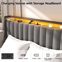 Doltoro Full Bed Frame With Charging Station And 2 Storage Drawers Upholstered Full Size Bed Frame With Rgb Led Lights Headboar