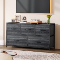 Dwvo Dresser With 5 Drawers Fabric Storage Tower Organizer Unit For Bedroom Living Room Closets Sturdy Steel Frame Woode