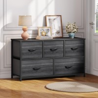 Dwvo Dresser With 5 Drawers Fabric Storage Tower Organizer Unit For Bedroom Living Room Closets Sturdy Steel Frame Woode