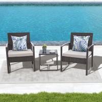 Hydragarden 3Pcs Patio Furniture Set  Outdoor Wicker Bistro Conversation Set With Padded Cushions & Glass Table  Garden Rattan Chair Set For Porch Balcony Backyard (Plus Black Wicker & Grey Cushions)