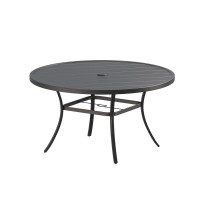 Vicllax 60 Outdoor Round Patio Table For Lawn Garden All Weather Metal Black Round Patio Dining Table With Adjustable Umbrell