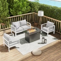 Amopatio Patio Furniture With Fire Pit 5 Pcs Aluminum Outdoor Sectional Metal Patio Sofa Sets With Aluminum Fire Pit Table For