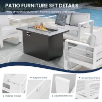 Amopatio Patio Furniture With Fire Pit 5 Pcs Aluminum Outdoor Sectional Metal Patio Sofa Sets With Aluminum Fire Pit Table For