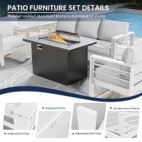 Amopatio Patio Furniture With Fire Pit 6 Pcs Aluminum Outdoor Sectional Metal Patio Sofa Sets With Aluminum Fire Pit Table For