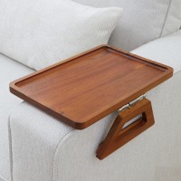 Shamrock Home Acacia Wood Trayble Couch Arm Table Clip On Tray Sofa Table For Couches Sofa Arm Tray Armchair Table For Tv Din