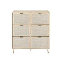 Zehuoge Rattan Shoe Cabinet With 6 Flip Drawers Narrow Shoe Rack Cane Storage Cabinet For Entryway Large Shoe Organizer With C