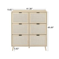 Zehuoge Rattan Shoe Cabinet With 6 Flip Drawers Narrow Shoe Rack Cane Storage Cabinet For Entryway Large Shoe Organizer With C