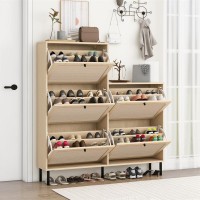 Zehuoge Rattan Shoe Cabinet With 5 Flip Drawers Narrow Shoe Rack Cane Storage Cabinet For Entryway Large Shoe Organizer With C