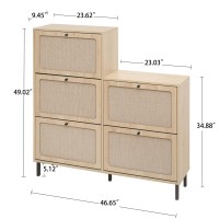 Zehuoge Rattan Shoe Cabinet With 5 Flip Drawers Narrow Shoe Rack Cane Storage Cabinet For Entryway Large Shoe Organizer With C