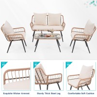 Verano Garden 4 Pieces Patio Furniture Set Outdoor Wicker Patio Conversation Set For Porch Deck Boho Loveseat 2 Armchairs Wi