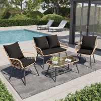 Verano Garden 4 Pieces Patio Furniture Set Outdoor Wicker Patio Conversation Set For Porch Deck Boho Loveseat 2 Armchairs Wi