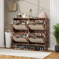 Zehuoge Rattan Shoe Cabinet With 4 Flip Drawers Narrow Shoe Rack Cane Storage Cabinet For Entryway Large Shoe Organizer With C