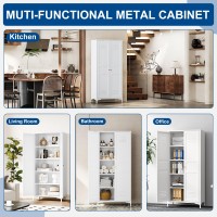 Fesbos Metal Storage Cabinet61 Tall Steel File Cabinets With Doors And 4 Adjustable Shelveswhite Steel Storage Cabinet For