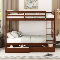 Merax Wood Bunk Bed With Drawers Twin Over Twin Size Convertible Wood Bunk Bed With Ladders And Two Storage Drawers Solid Wood