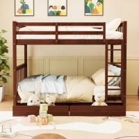 Merax Wood Bunk Bed With Drawers Full Over Full Convertible Wood Bunk Bed With Ladders And Two Storage Drawers Solid Wood Detac