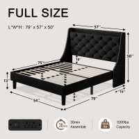 Einhomn Twin Size Bed Frame With Wingback Button Tufted Storage Headboard And Type Ac Ports Upholstered Platform Bed Wooden Sl