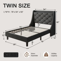 Einhomn Twin Size Bed Frame With Wingback Button Tufted Storage Headboard And Type Ac Ports Upholstered Platform Bed Wooden Sl