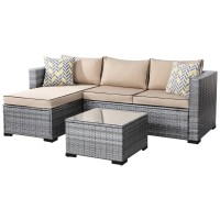 Shintenchi Patio Furniture Sets 3 Pieces Outdoor Sectional Sofa Silver Allweather Rattan Wicker Sofa Small Patio Conversation C