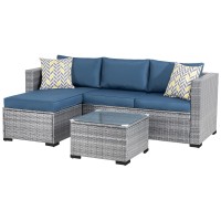 Shintenchi Patio Furniture Sets 3 Pieces Outdoor Sectional Sofa Silver Allweather Rattan Wicker Sofa Small Patio Conversation C