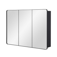 Idyllor Bathroom Mirror Medicine Cabinet With Round Corner Framed Door 36 X 26 Inch Black Recessed Or Surface Mount With Adjus