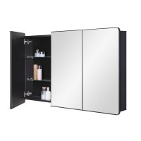 Idyllor Bathroom Mirror Medicine Cabinet With Round Corner Framed Door 48 X 30 Inch Black Recessed Or Surface Mount With Adjus