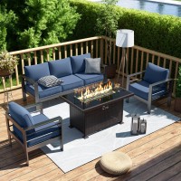 Amopatio Patio Furniture Set With Fire Pit Table 6 Pcs Aluminum Outdoor Sectional Metal Modern Patio Sofa Sets 44 Gas Fire P