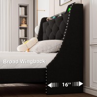 Feonase Twin Bed Frame With Luxury Wingback Upholstered Button Tufted Storage Headboard Twin Platform Bed With Charging Station