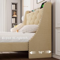 Feonase Twin Bed Frames With Luxury Wingback And Fast Charging Station Twin Size Upholstered Button Tufted Storage Headboard Pla