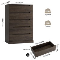 Hostack 433 Tall Modern 5 Drawer Dresser For Bedroom Large Chest Of Drawers With Storage Wood Clothes Storage Organizer Wit